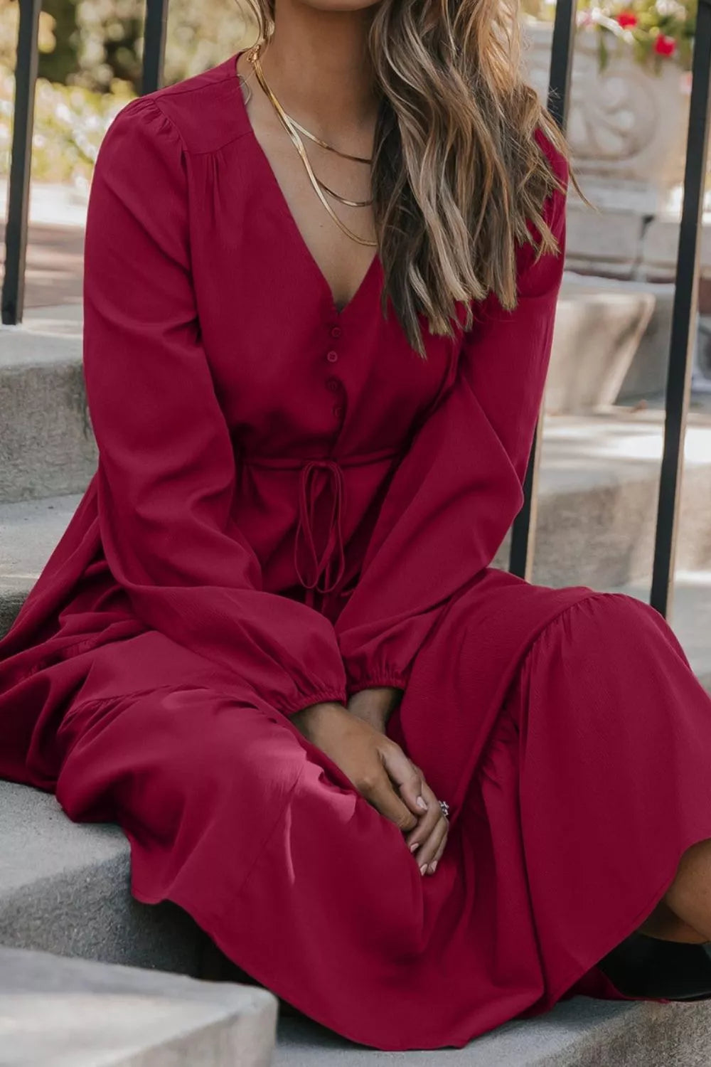 Sarah Express Women's Leopard Trim Notched Neck Puff Sleeve Shift Mini Dress