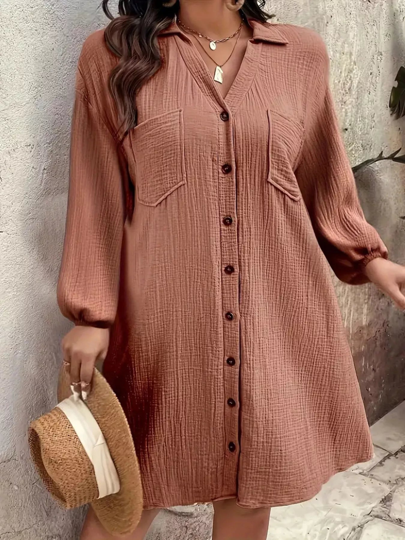Sarah Express Women's Plus Size Casual Button-Down Shirt Dress