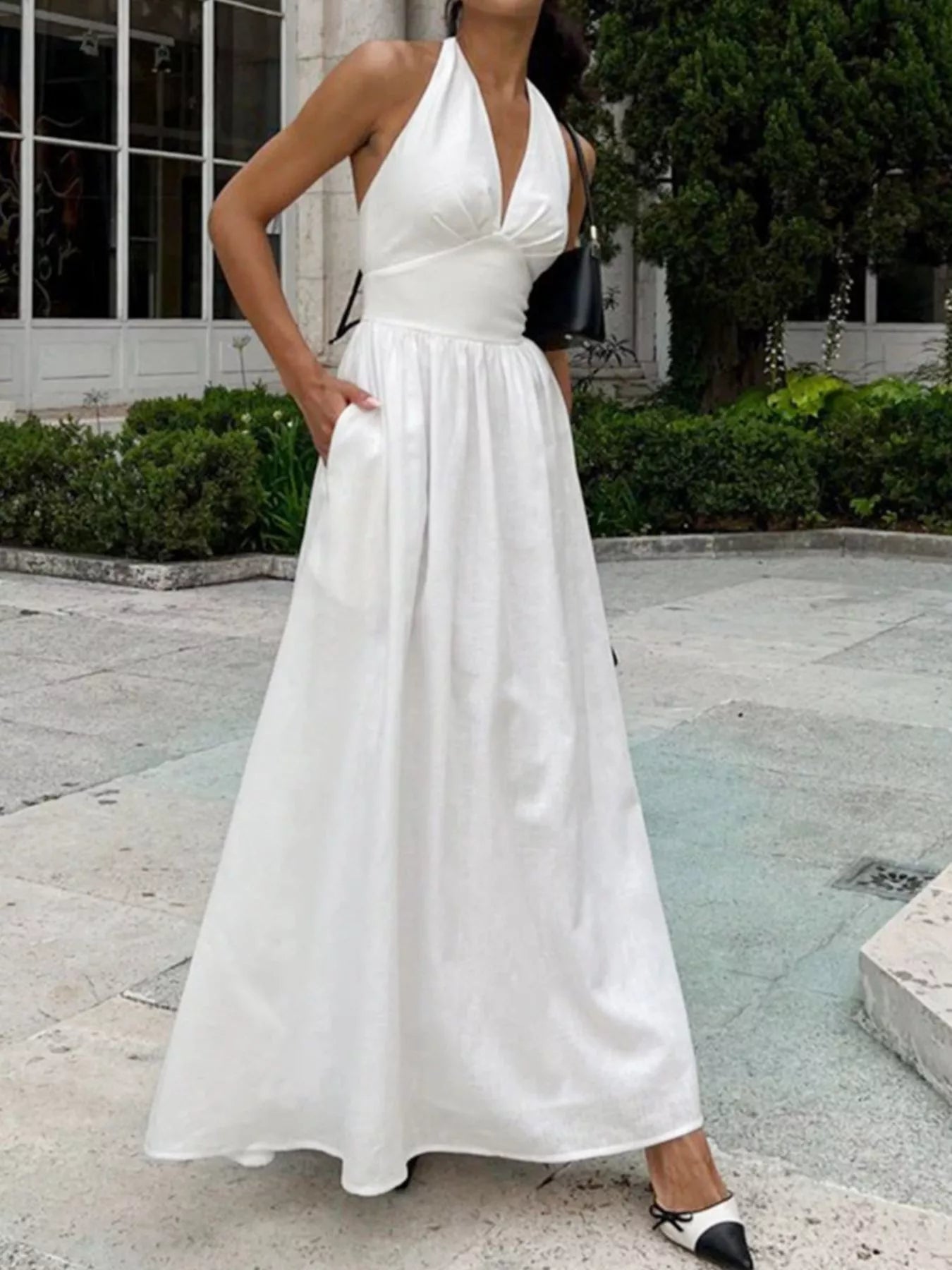 Sarah Express Women's Halter Neck Flowy Maxi Dress