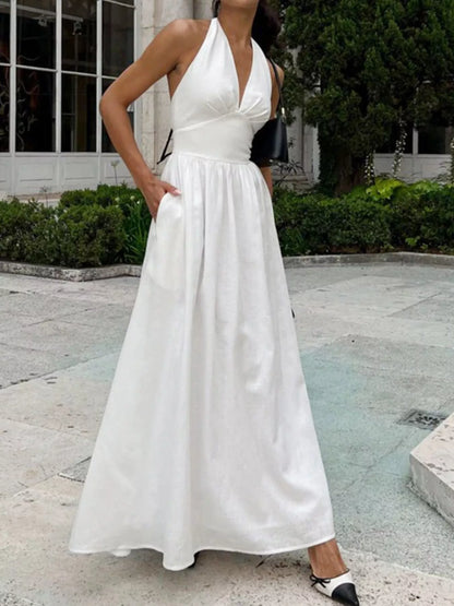 Sarah Express Women's Halter Neck Flowy Maxi Dress