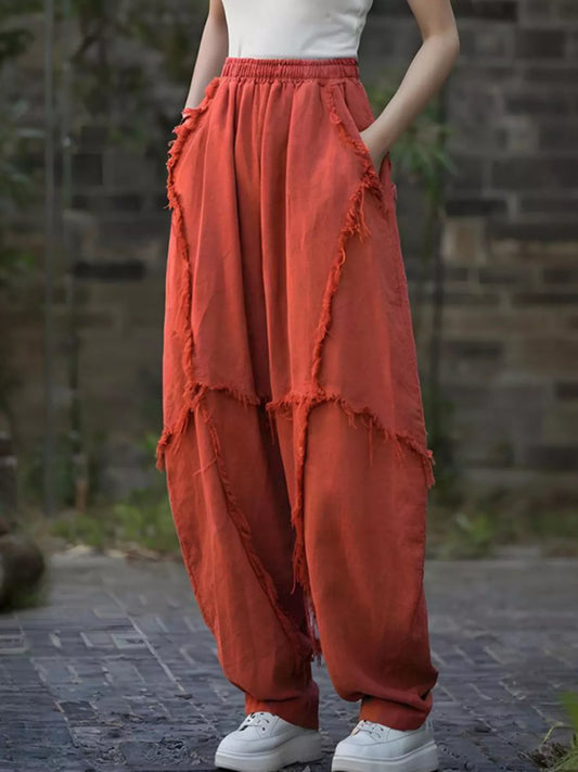 Sarah Express Women's Frayed Edge Harem Pants with Pockets