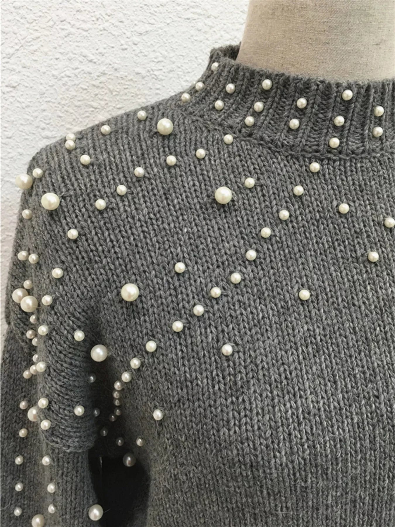Sarah Express Women's Pearl-Embellished Mock Neck Sweater