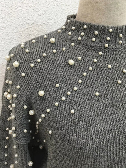 Sarah Express Women's Pearl-Embellished Mock Neck Sweater
