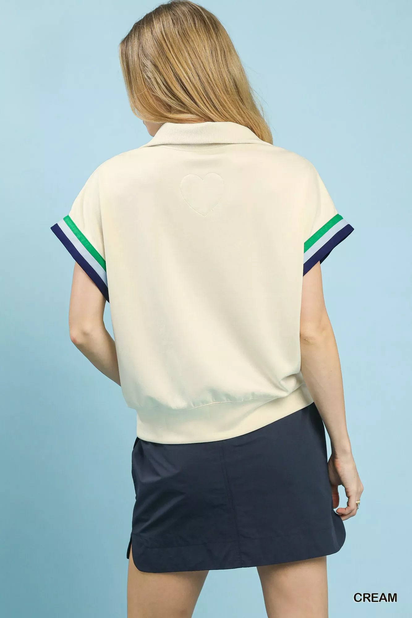 Sarah Express Women's Zip Front Casual Top with Contrast Stripe Trim