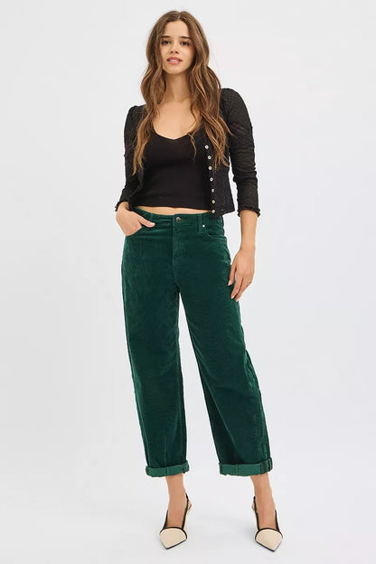 Sarah Express Women's High Rise Crop Barrel Corduroy Pants