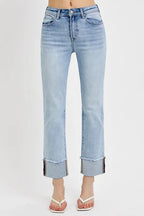 Sarah Express Women’s High Rise Relaxed Straight Jeans with Cuff
