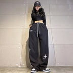 Sarah Express Women's Ankle Tie Jogger Sweatpants Elastic Waist Pockets