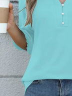 Sarah Express Women's Notched Flounce Sleeve Blouse - Plus Size Button Front Top