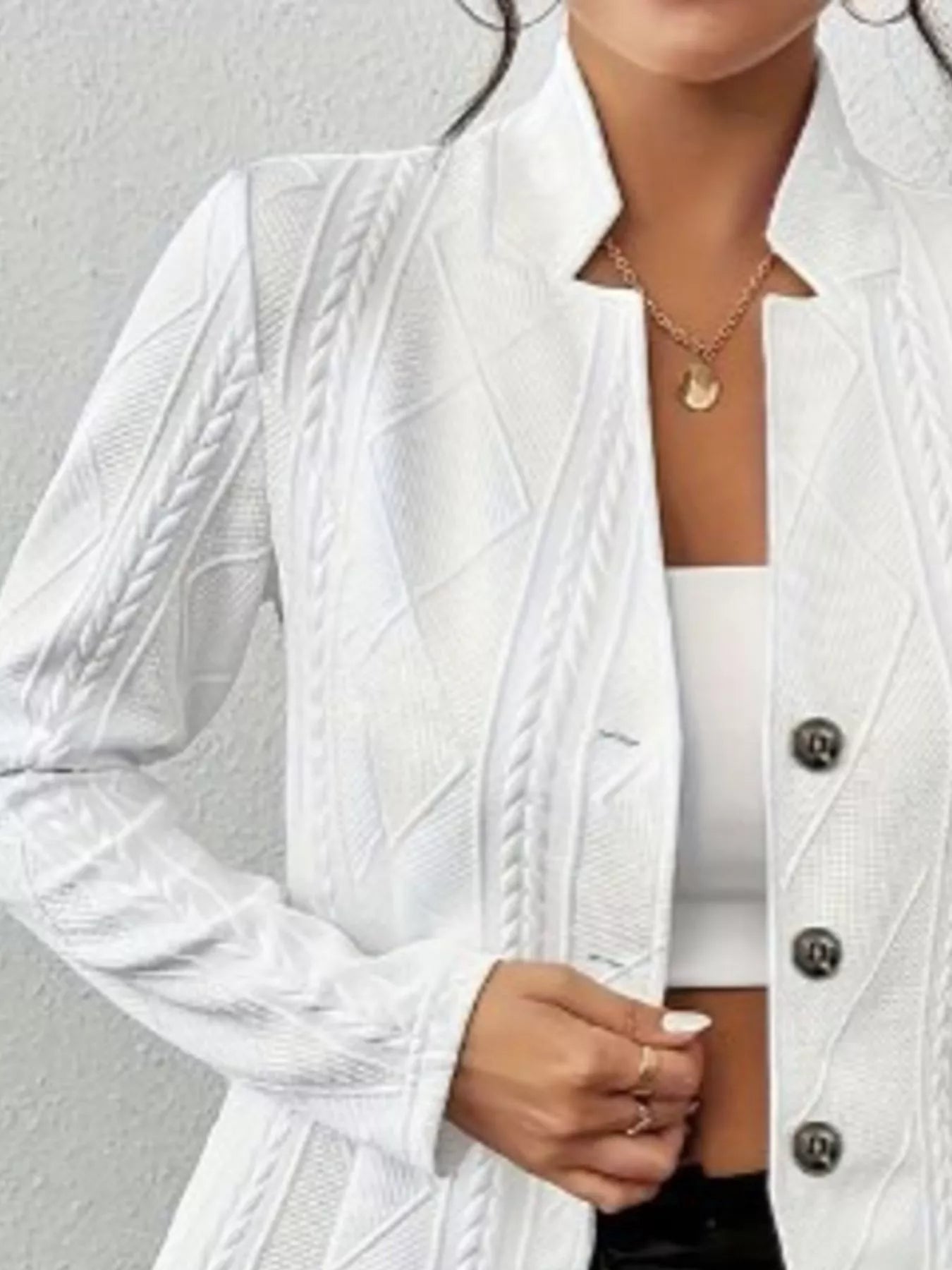 Sarah Express Women's Textured Knit Button-Front Blazer White