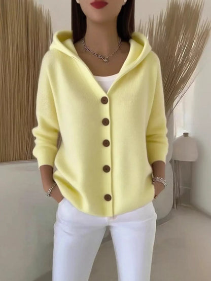 Sarah Express Women's Hooded Button-Down Knit Cardigan Beige