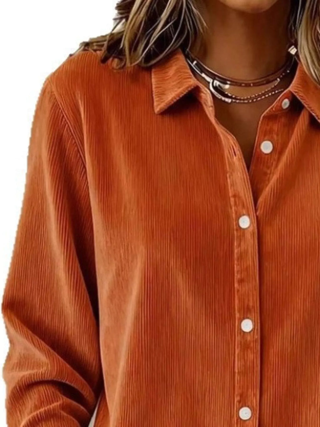 Sarah Express Women's Corduroy Button-Down Shirt Plus Size