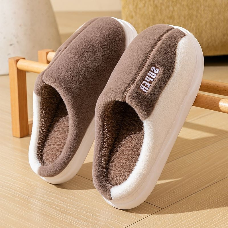 Sarah Express Thick-Sole Plush Slippers | Fleece-Lined Non-Slip Indoor Slippers for Men & Women Coffee
