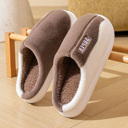 Sarah Express Thick-Sole Plush Slippers | Fleece-Lined Non-Slip Indoor Slippers for Men & Women Coffee
