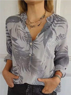 Sarah Express Women's Printed Button Detail Long Sleeve Blouse Plus Size