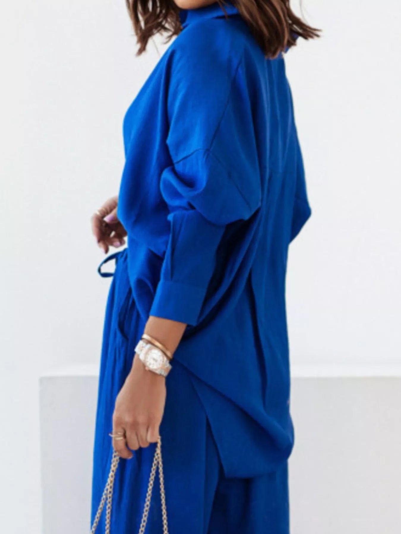 Sarah Express Women's Plus Size Button Up Shirt and Pants Two-Piece Set - Relaxed Fit Casual Outfit