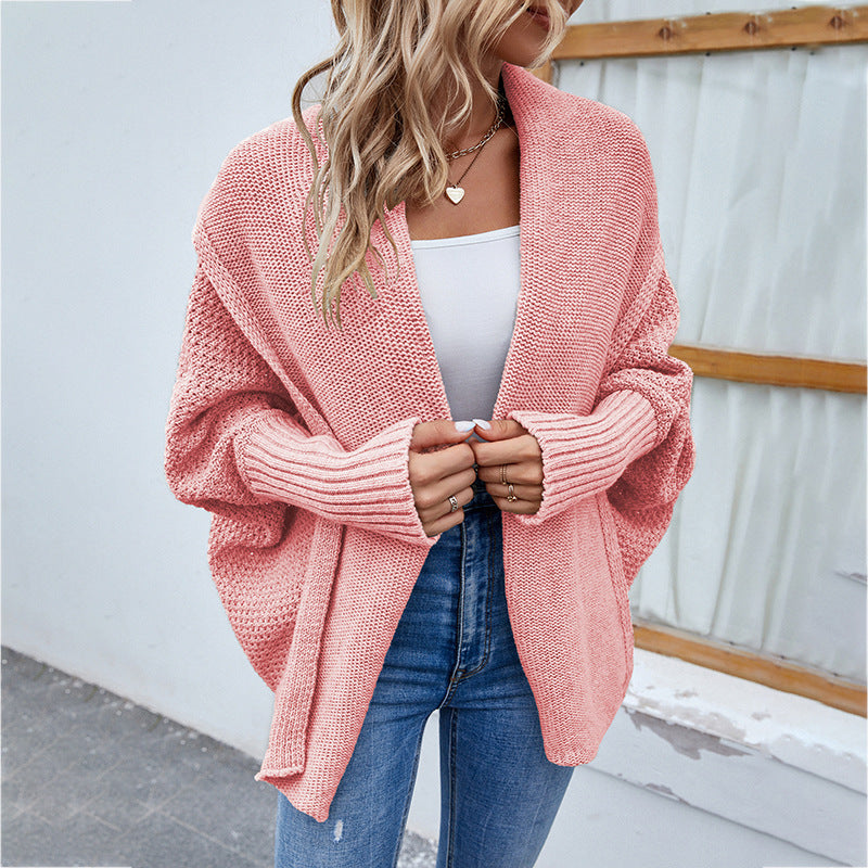 Sarah Express Women's Oversized Knit Cardigan - Batwing Sleeve Open Front Sweater Jacket Pink