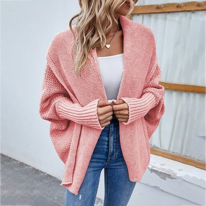 Sarah Express Women's Oversized Knit Cardigan - Batwing Sleeve Open Front Sweater Jacket Pink