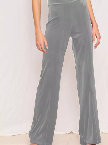 Sarah Express Women's Velvet Wide Leg Pants - High Waist Palazzo Trousers Plus Size Silver Gray