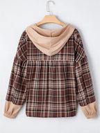 Sarah Express Women's Plaid Patchwork Long Sleeve Hooded Top