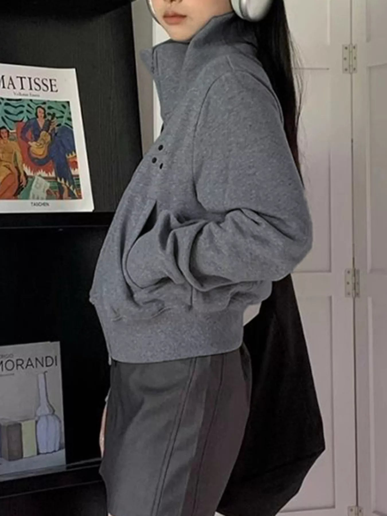 Sarah Express Women's Casual Zip-Up Cropped Jacket