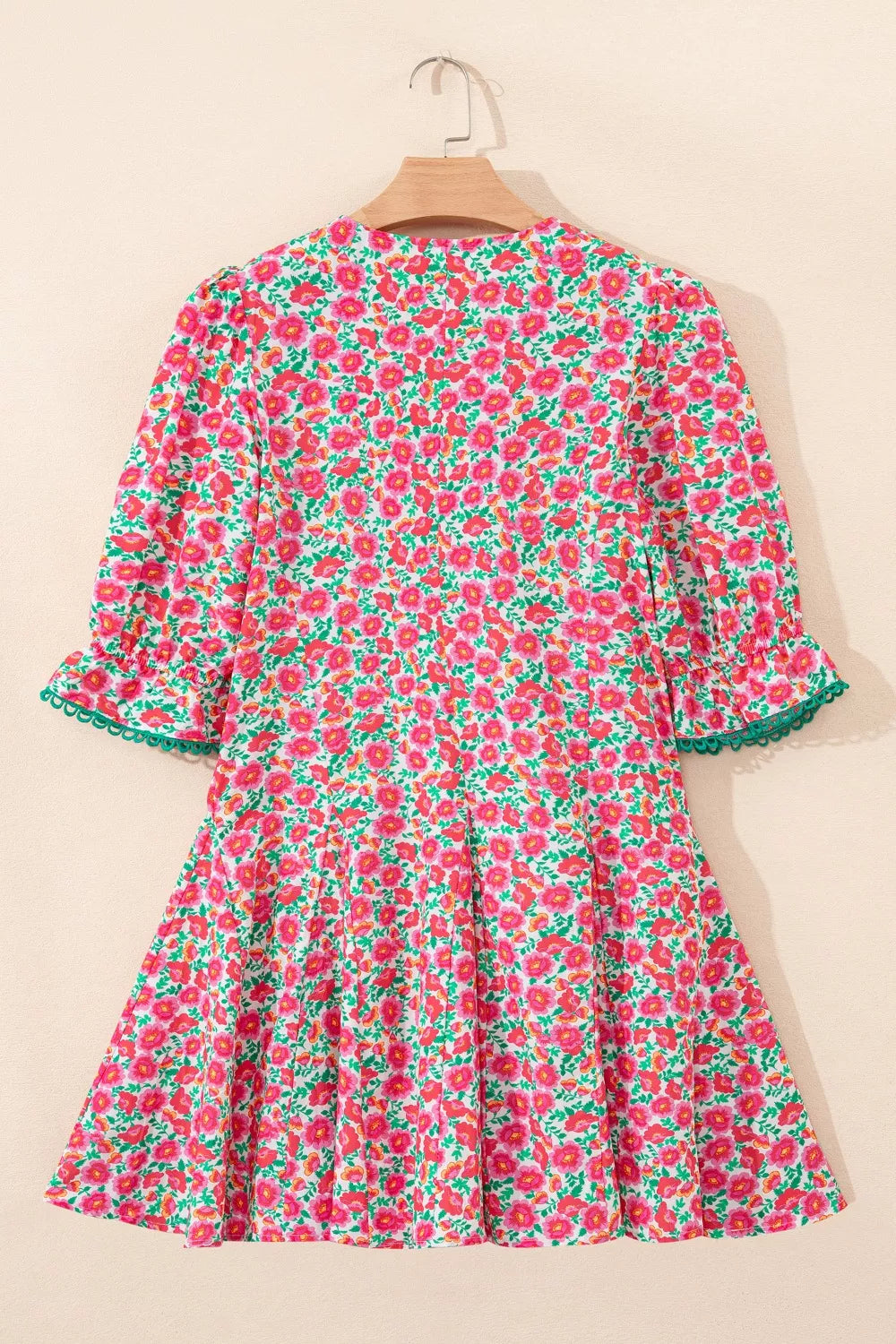 Sarah Express Women's Floral Print V Neck Mini Dress Short Bubble Sleeve Patchwork