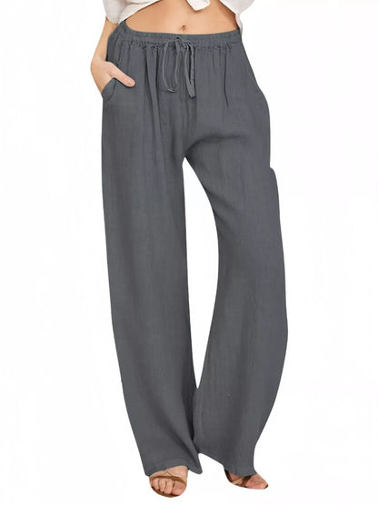 Sarah Express Women's Casual Wide Leg Pants with Drawstring Dark Gray