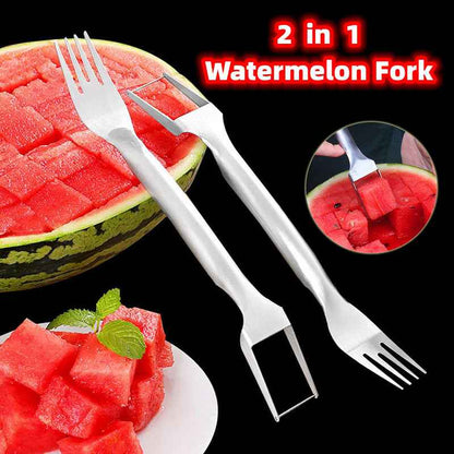 Sarah Express Watermelon Slicer Fork - 2 in 1 Stainless Steel Fruit Cutter Divider Kitchen Tool