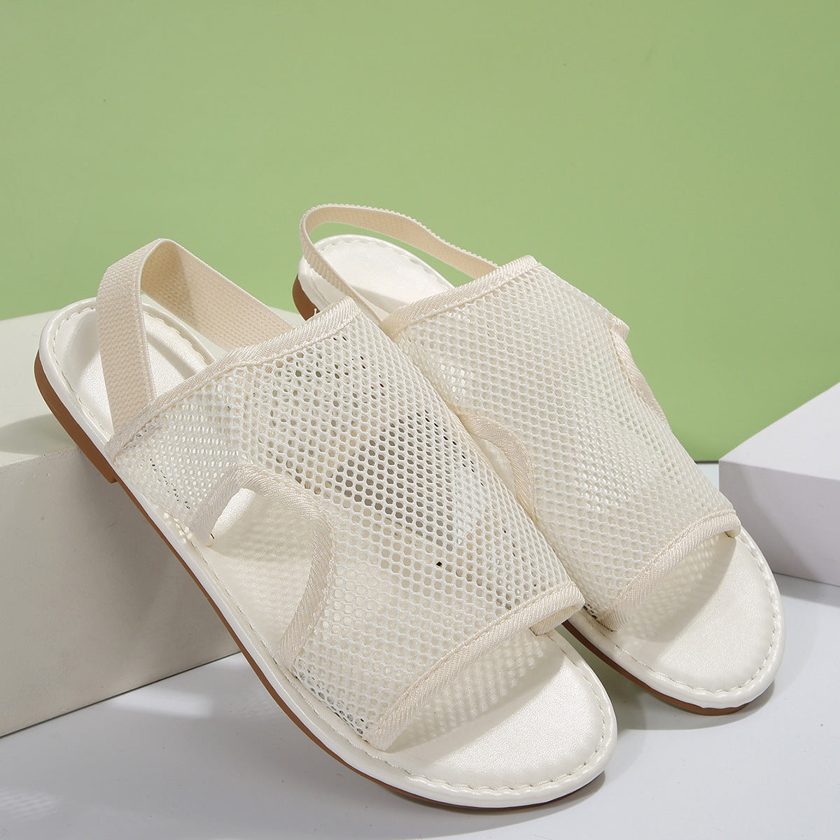 Sarah Express Breathable Mesh Beach Sandals | Lightweight Slip-On Summer Flat Shoes | Unisex Beige