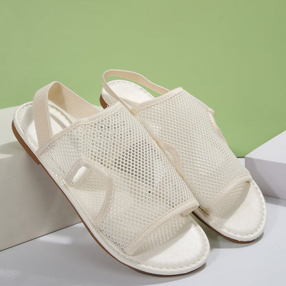 Sarah Express Breathable Mesh Beach Sandals | Lightweight Slip-On Summer Flat Shoes | Unisex Beige
