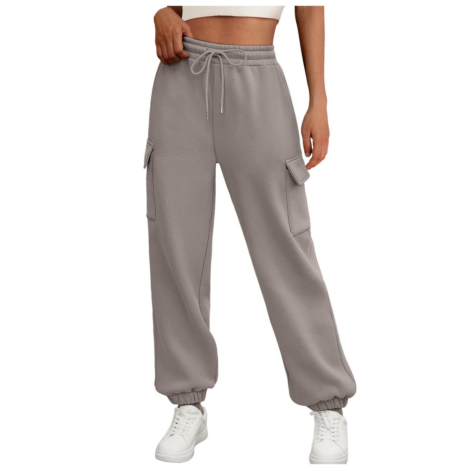 Sarah Express Women's Fleece Lined Baggy Joggers - High Waist Cargo Sweatpants Fall Winter Plus Size