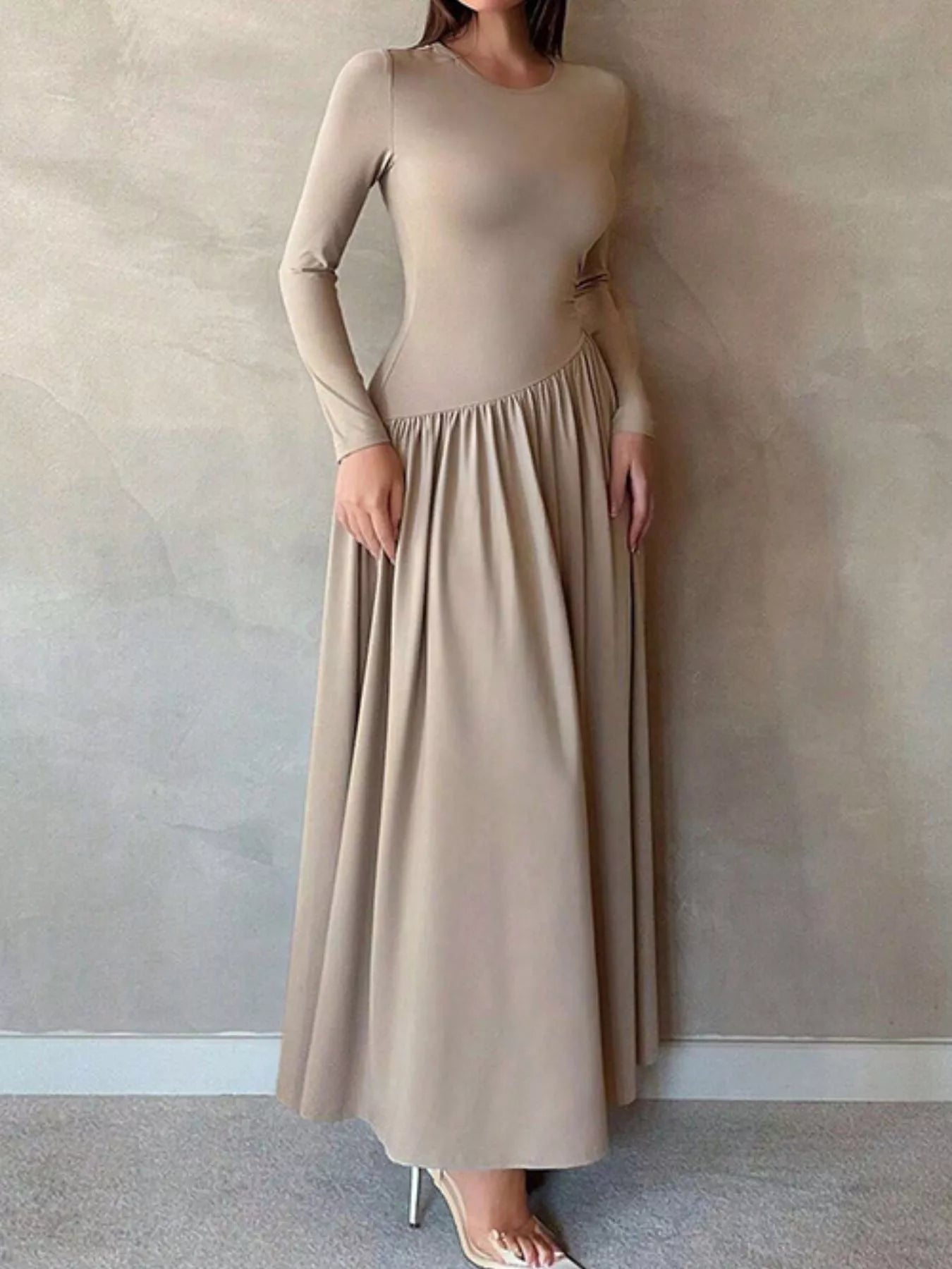 Sarah Express Women's Long Sleeve Ruched A-Line Maxi Dress