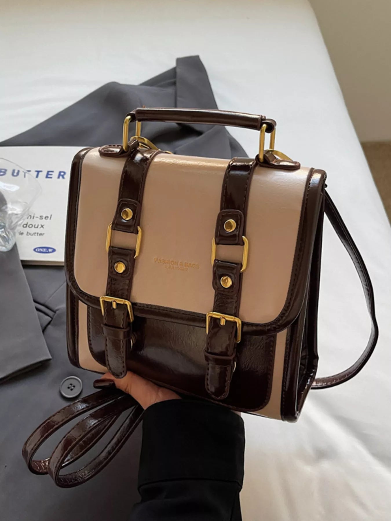 Sarah Express Women's Vintage Buckle Mini Backpack - PU Leather Small Backpack Purse Camel ONESIZE