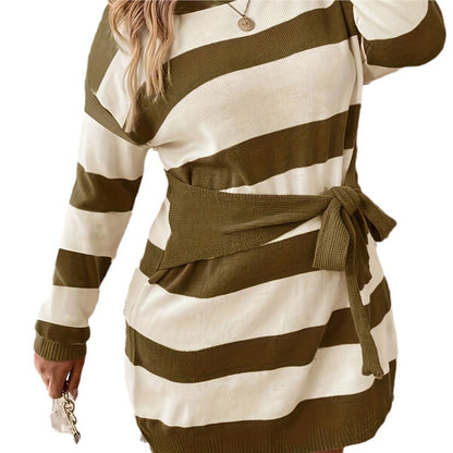 Sarah Express Women's Plus Size Striped Knit Midi Dress - Long Sleeve Casual Sweater Dress