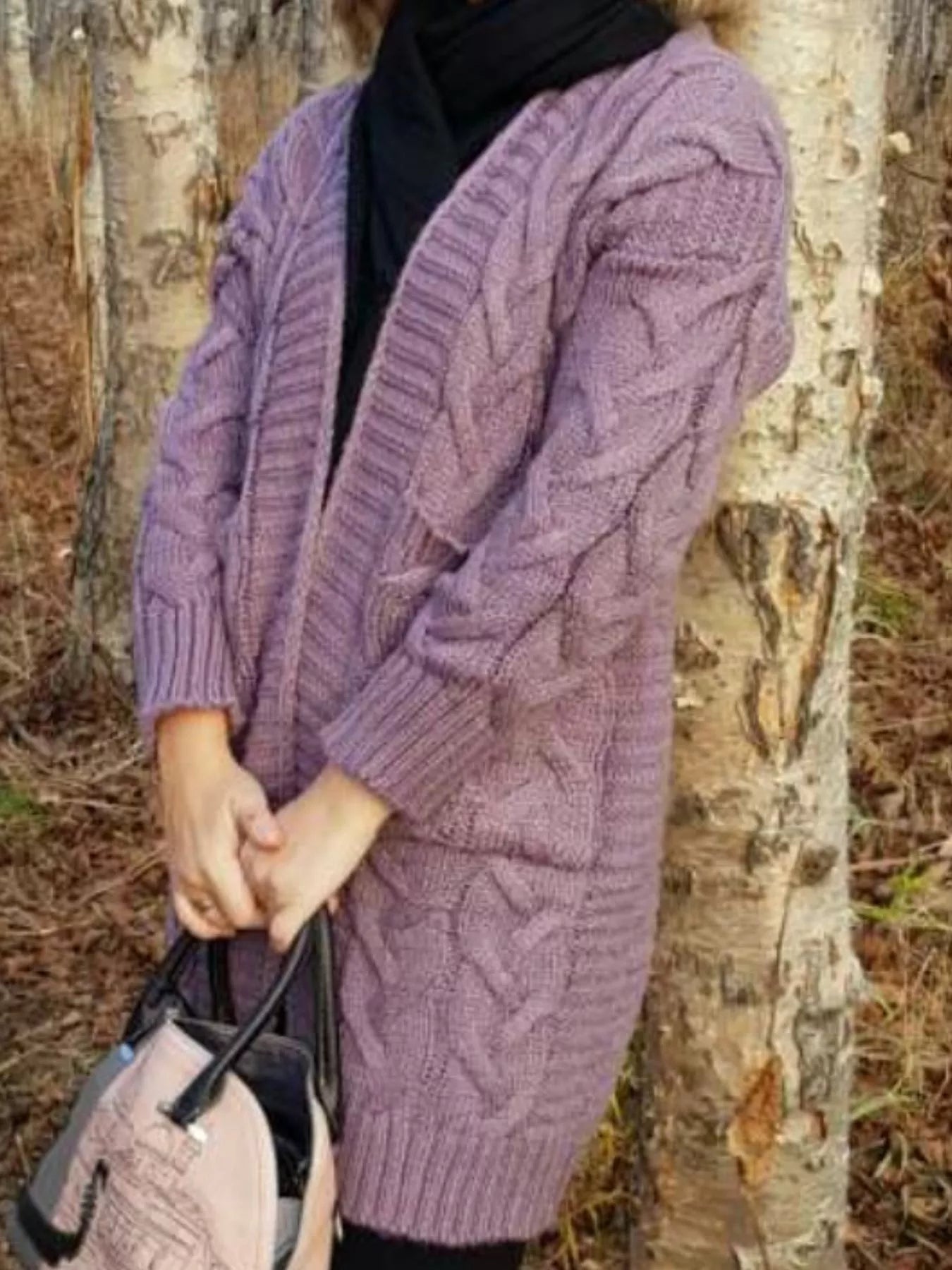 Sarah Express Women's Chunky Knit Open Front Cardigan Plus Size Purple