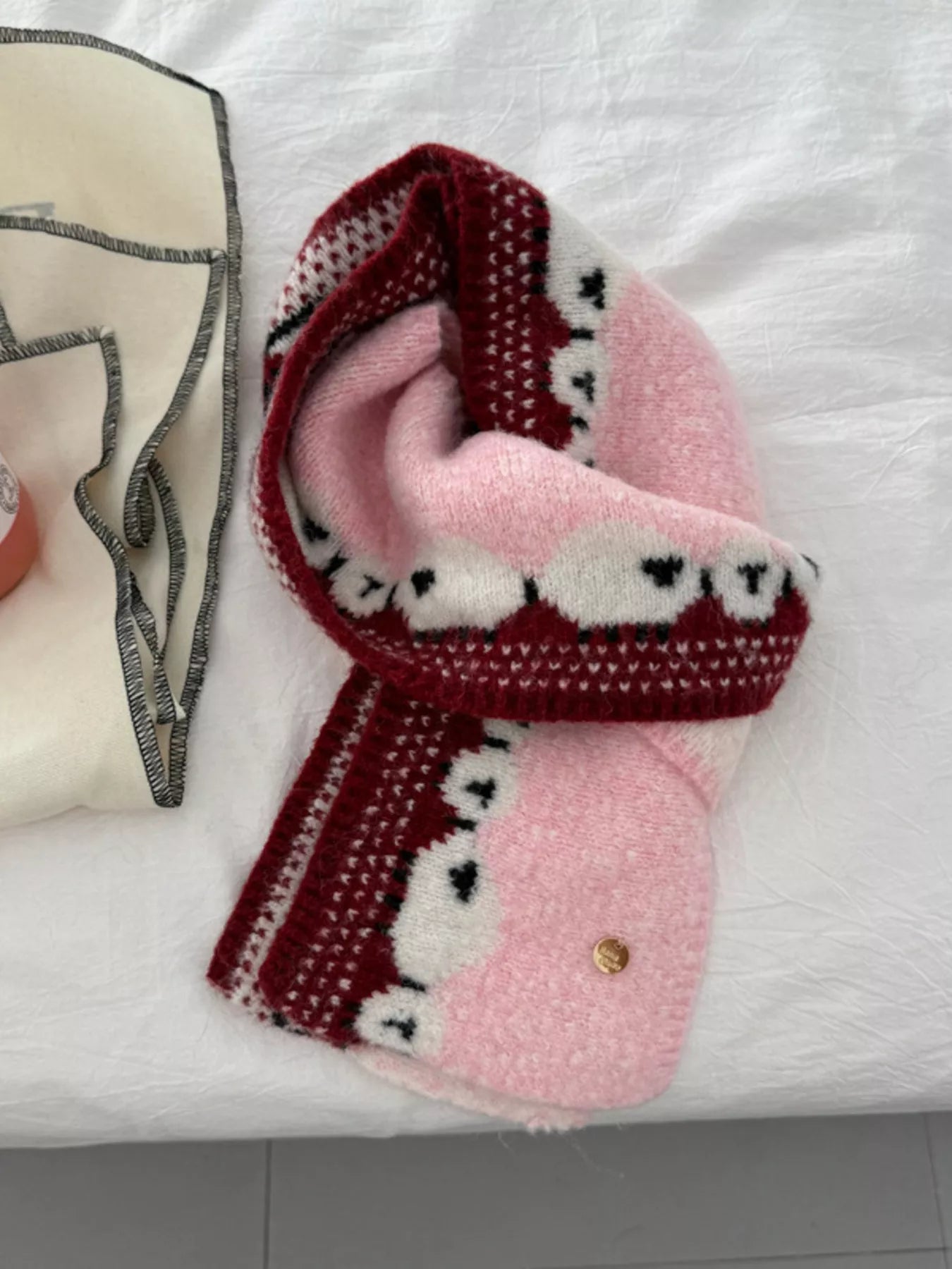 Sarah Express Women's Sheep Pattern Knitted Scarf Pink ONESIZE