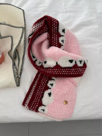 Sarah Express Women's Sheep Pattern Knitted Scarf Pink ONESIZE