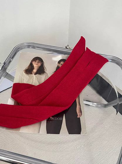 Sarah Express Women's Knitted Arm Warmer Gloves Red One Size