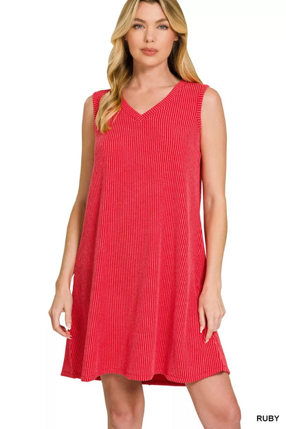 Sarah Express Women's Raised Rib Sleeveless Mini Dress RUBY