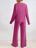 Sarah Express Women's Ribbed V-Neck Top and Pants Lounge Set - Two Piece Outfit