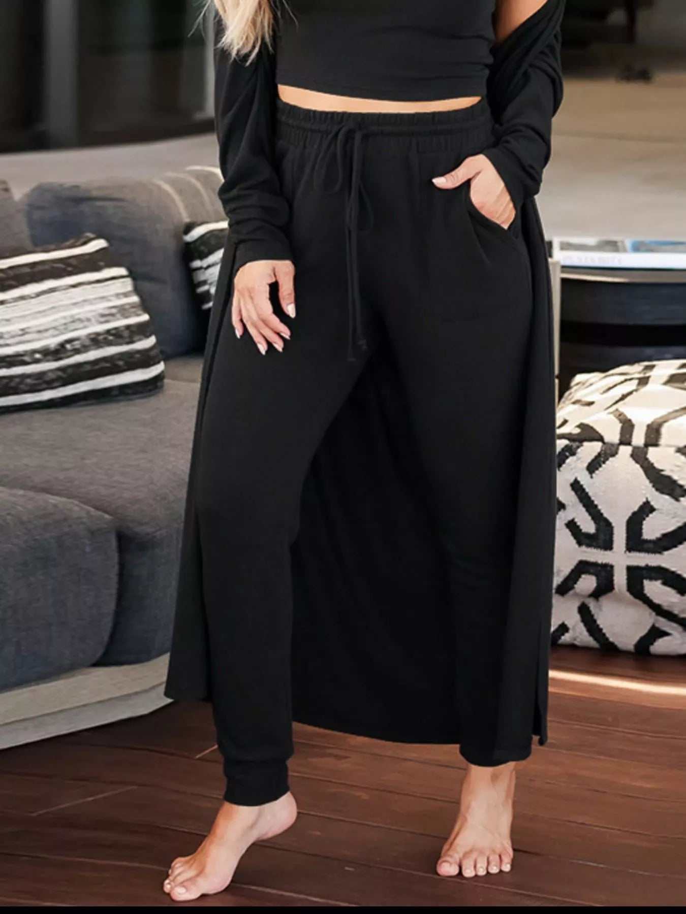 Sarah Express Women's 3 Piece Lounge Set - Tank Top Cardigan Pants Outfit with Pockets