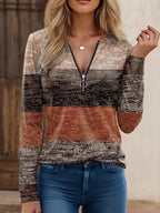 Sarah Express Women's Quarter Zip Color Block Top - Sporty Athleisure Pullover Orange