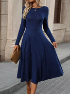 Sarah Express Women's Ribbed Knit A-Line Midi Dress