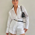 Sarah Express Women's Long Sleeve Blazer and Shorts Two-Piece Suit Set Professional Casual