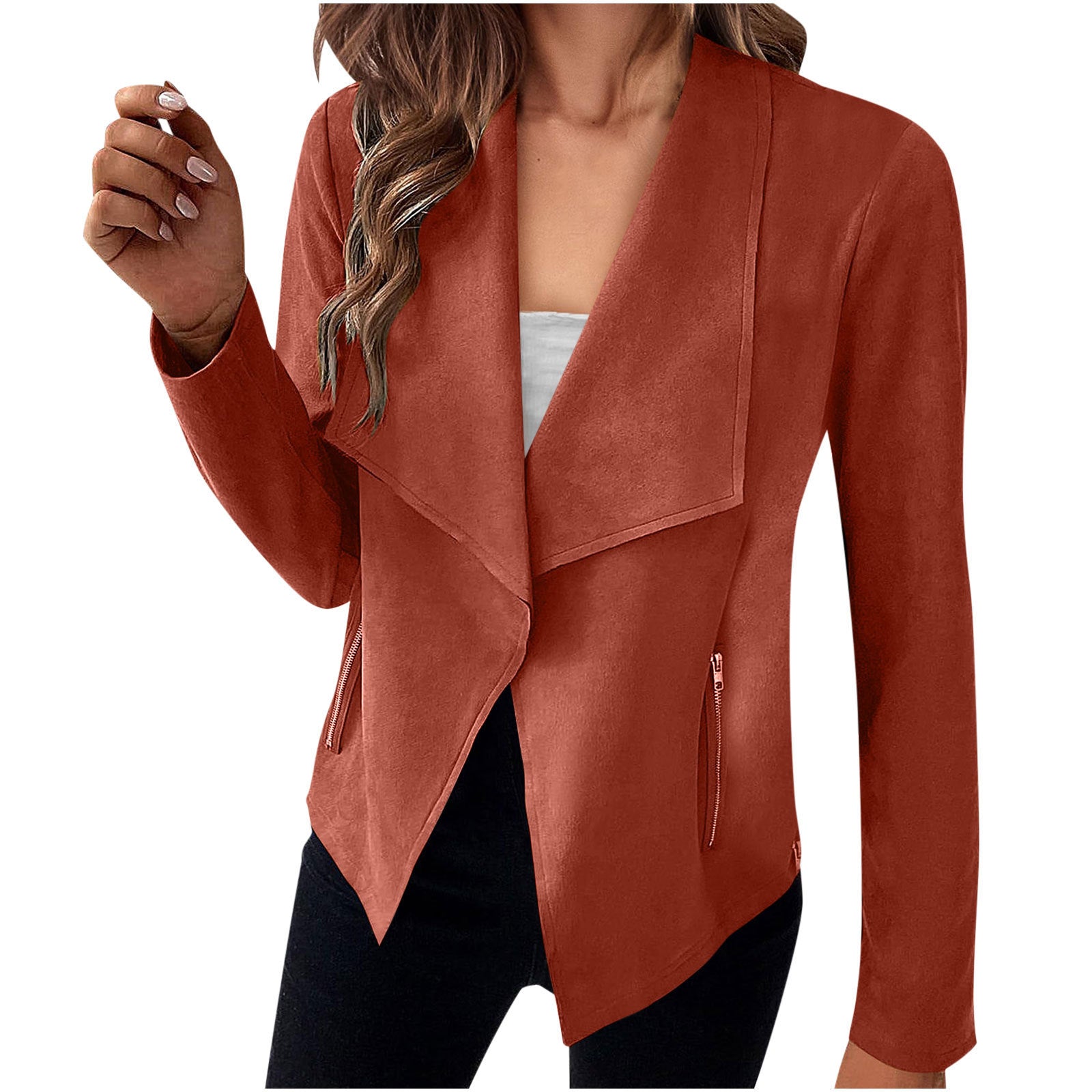 Sarah Express Women's Solid Color Suede Jacket Long Sleeve Button Front Coat