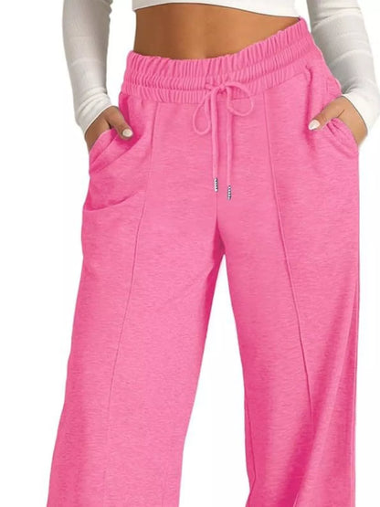 Sarah Express Women's Wide Leg Drawstring Pants - High Waist Palazzo Pants with Pockets Glitter