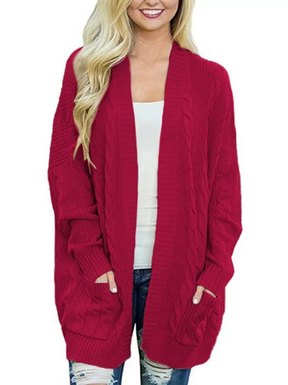 Sarah Express Women's Chunky Knit Open Front Cardigan - Cozy Oversized Plus Size Sweater Wine Red