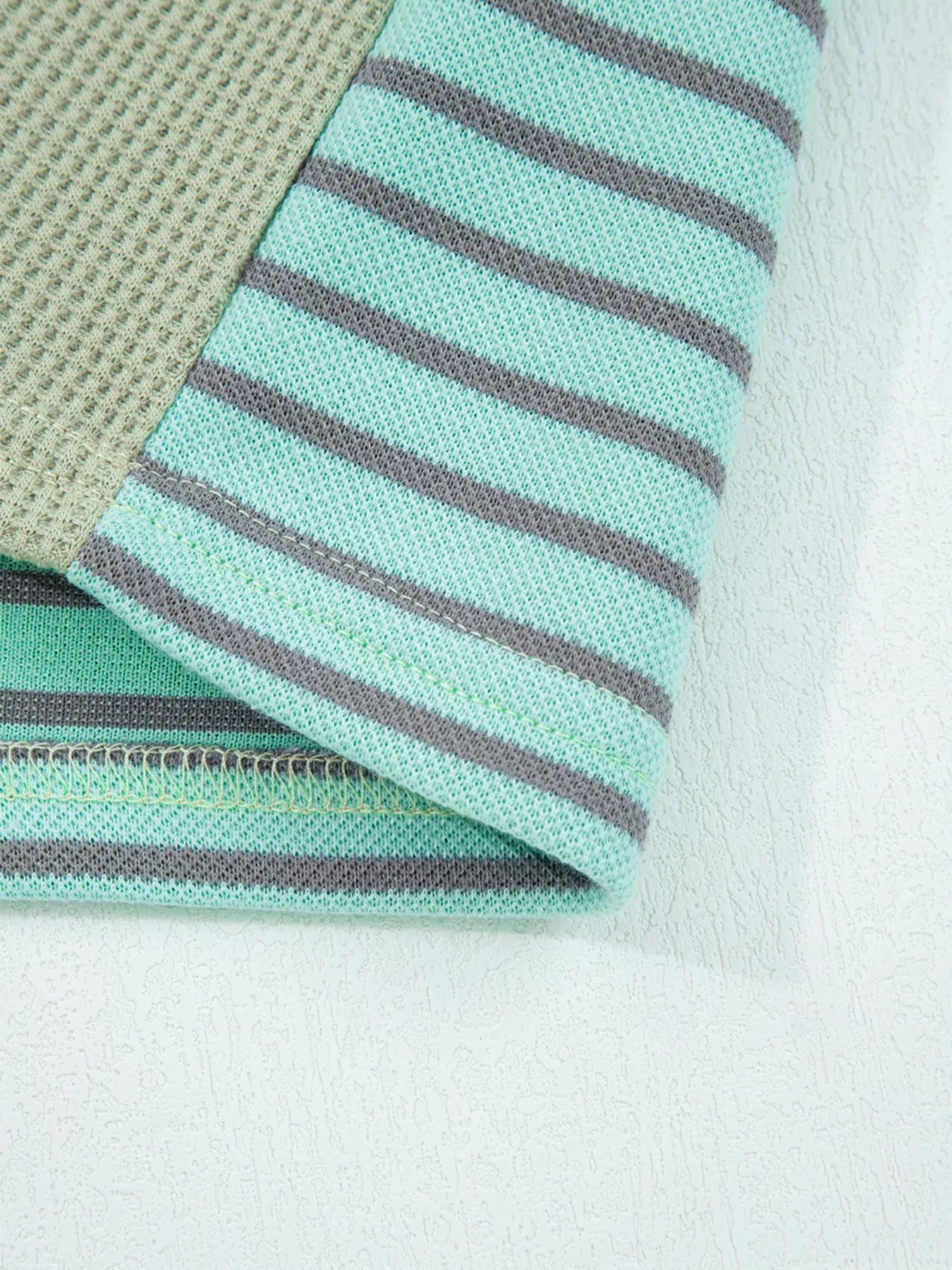 Sarah Express Women's Exposed Seam Waffle Striped Patchwork Baggy Blouse