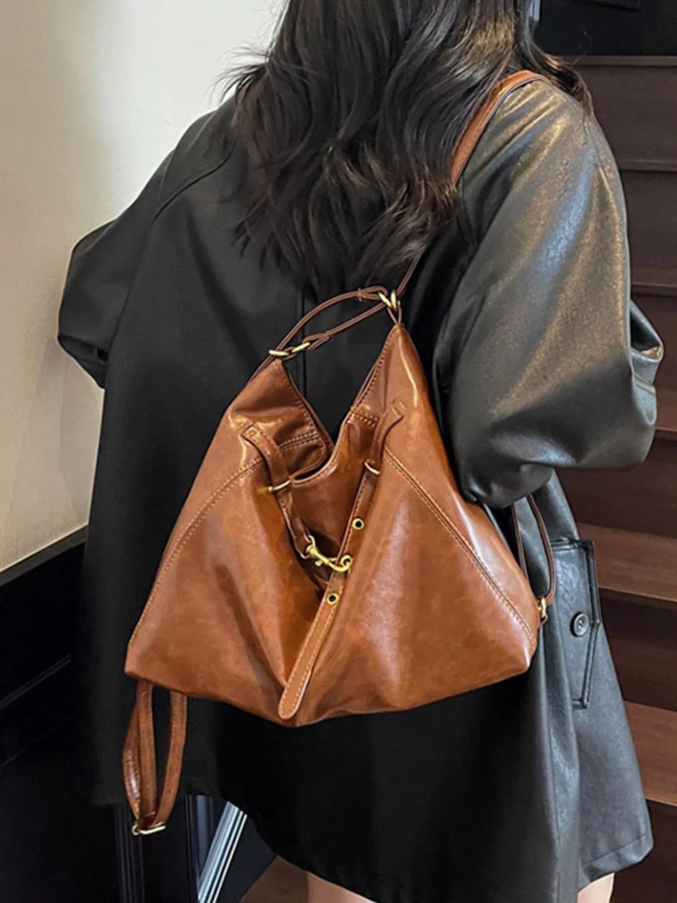 Sarah Express Women's Vintage Leather Crossbody Bag - Large PU Leather Shoulder Bag