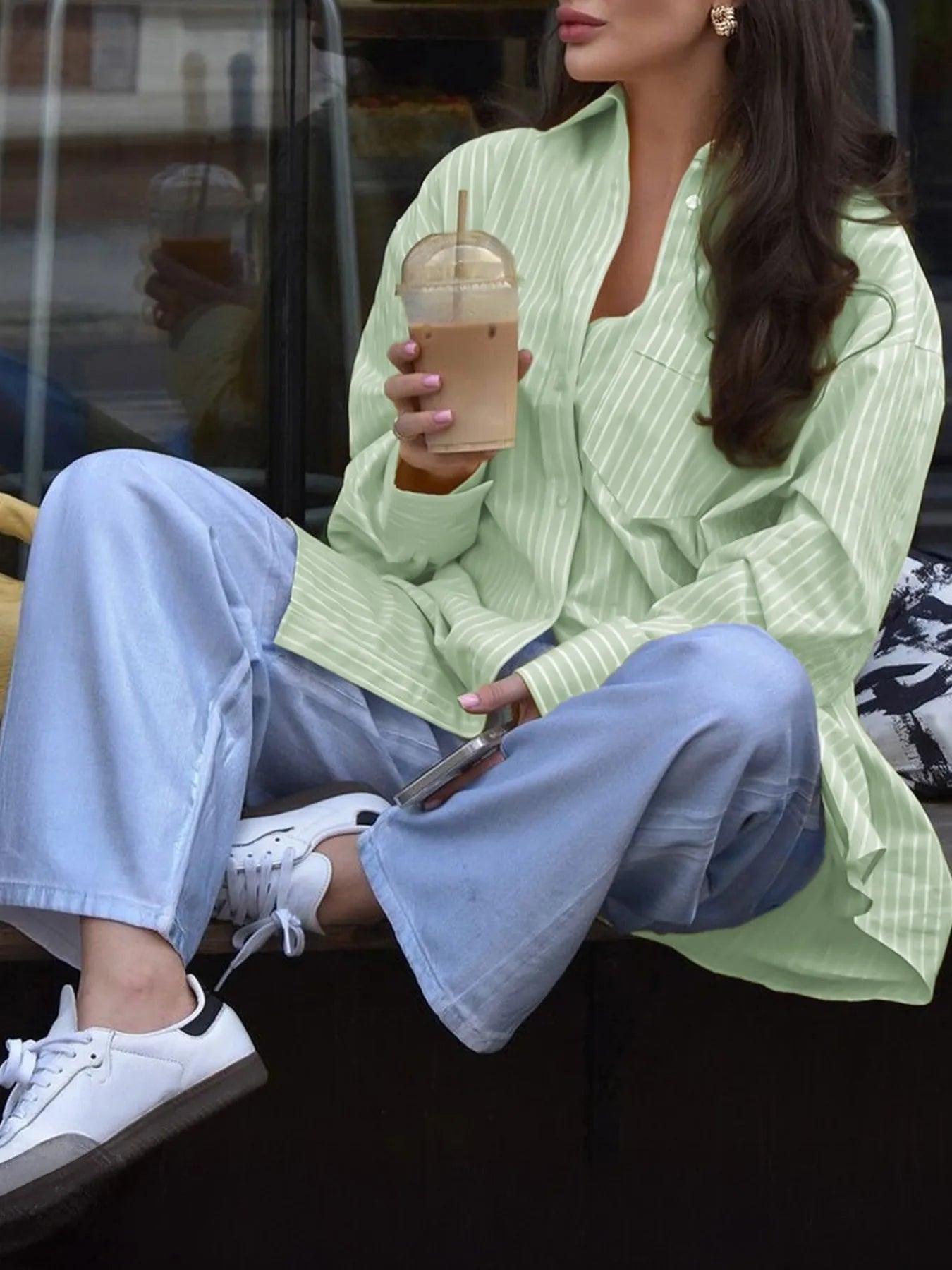 Sarah Express Women's Oversized Striped Button-Down Shirt