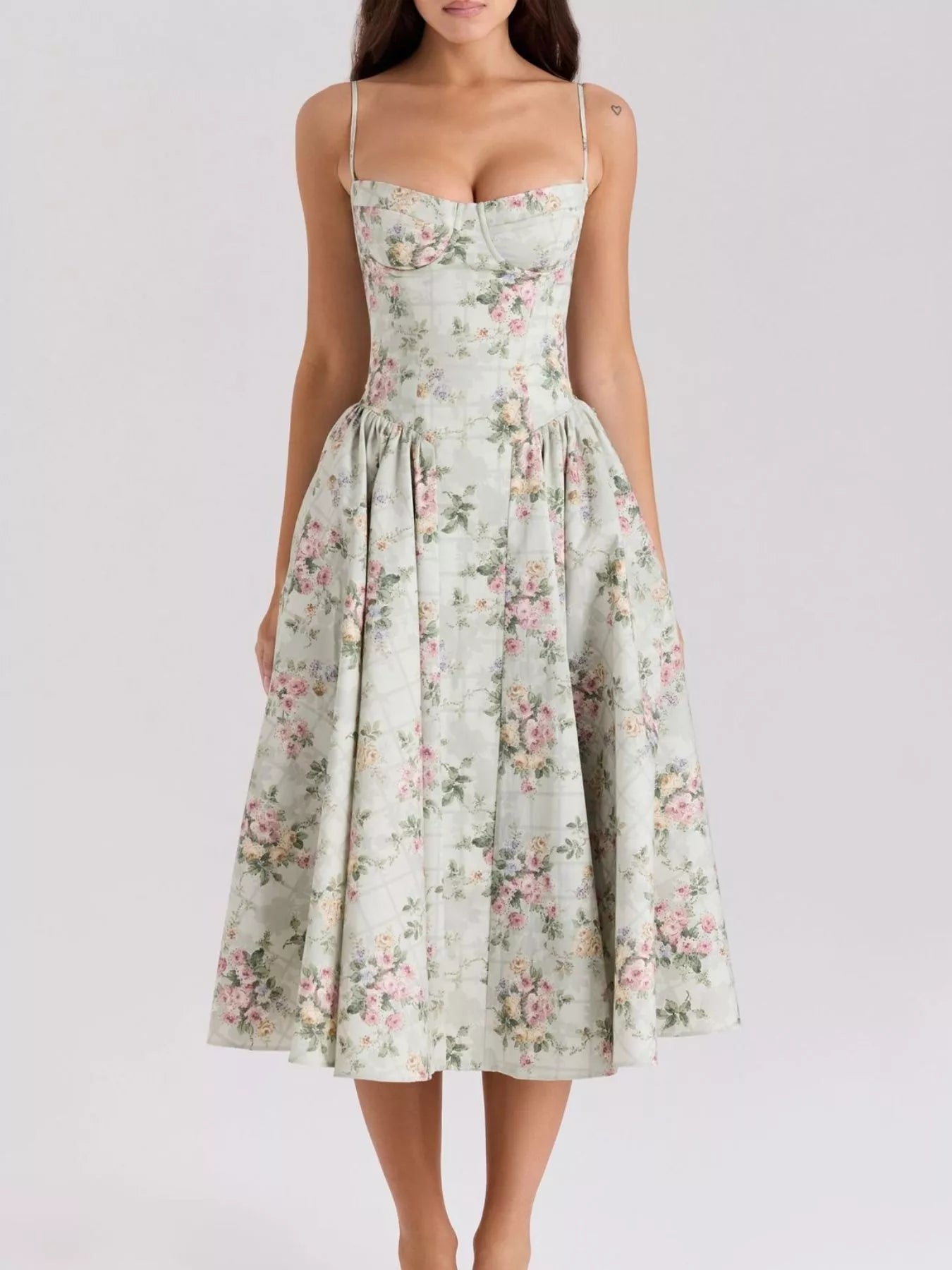 Sarah Express Women's Sweetheart Neck Midi Cami Dress - Elegant Party & Wedding Guest Dress Floral